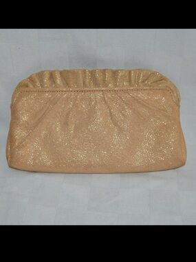 NWOT $195 Lauren Merkin Gold Metallic Clutch Handbag